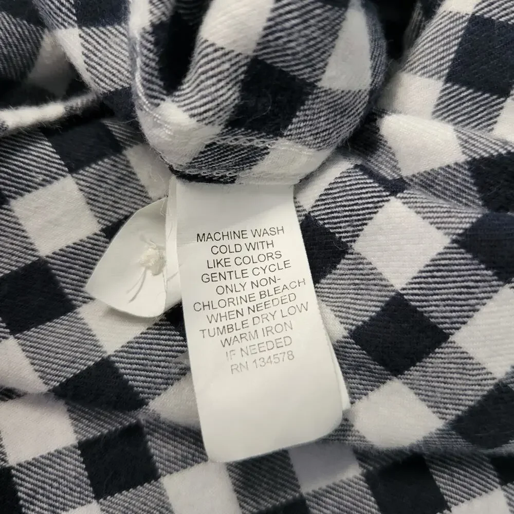 Vineyard Vines Gingham Top Womens 14 Black White 1/2 Button Flannel Tunic